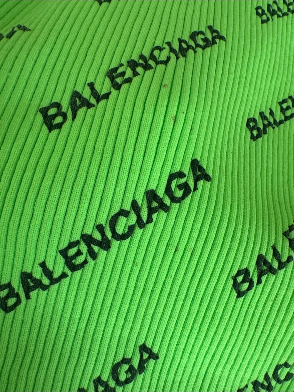 Balenciaga Neon Green Logo Ribbed Crewneck Sweater - Picture 3 of 4